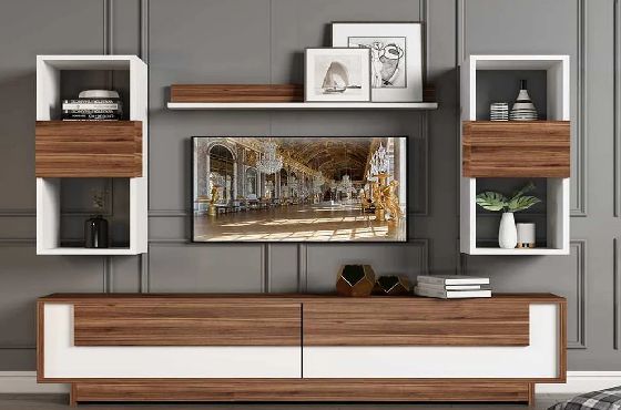 ترابيزة تليفزيون مع ارفف حائط